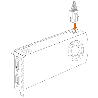 Plug graphics card power cable into graphics card 6-Pin/8-Pin connector