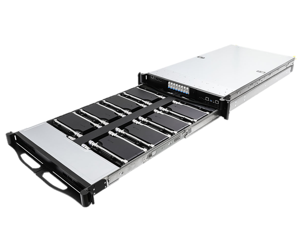트레이를 꺼낸 ASRock Rack 2U16X-GNR2/DLC RUBIN 2U 직접 수냉식 서버