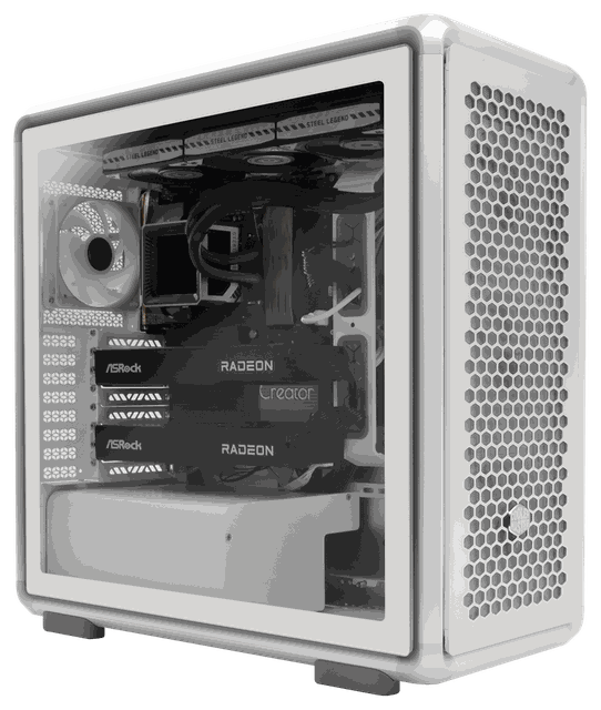 2-GPU AI 워크스테이션 — ASRock Radeon Creator GPU 2장을 장착한 화이트 타워