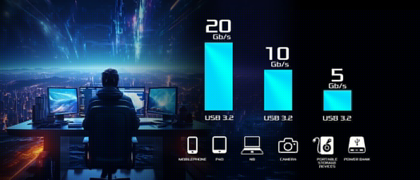 Zwei USB 3.2 Gen2x2 Typ-C (1 Rückseite, 1 Vorderseite)