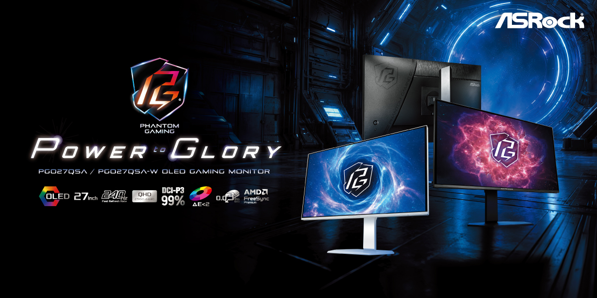 ASRock Launches Phantom Gaming PGO27QSA Series QD-OLED Gaming Monitors in Black and White